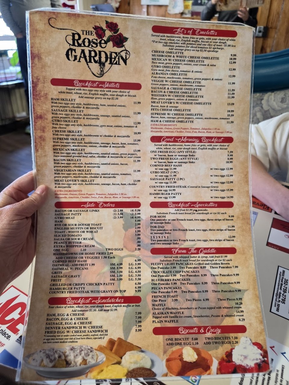 Coffee, tea, and lunch items on a menu.